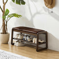 Achicsofar Shoe Rack Bench,2 Tier Solid Wooden Entryway Bench with Shoe Storage, Shoe Rack with Cushion for Living Room, Hallway(Brown, 31.5")