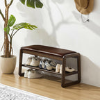 Achicsofar Shoe Rack Bench,2 Tier Solid Wooden Entryway Bench with Shoe Storage, Shoe Rack with Cushion for Living Room, Hallway(Brown, 31.5")