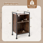 Giantex Record Player Stand with Charging Station, Mobile Turntable Stand with Record Storage & 4 Rolling Wheels, 3-Tier Vinyl Record Storage w/ Open Shelves & Dividers for Living Room, Rustic Brown