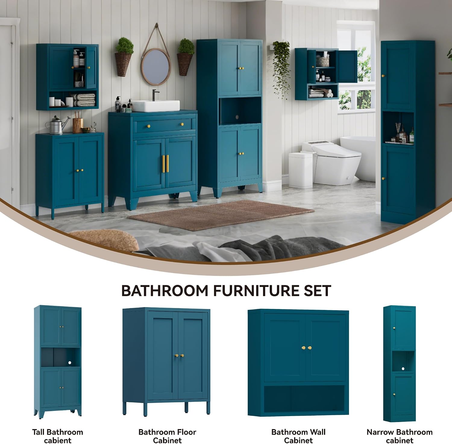 YAUWOH 69" Tall Metal Pantry Cabinet with Microwave Shelf, 4 Doors & 3 Adjustable Shelves, 120LBS Per Shelf Heavy Duty Storage Cabinet with Anti-Tip Design for Kitchen,Dining Room (1PC,Blue)