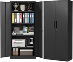 Metal Storage Cabinet with 2 Doors and 4 Adjustable Shelves, 71" Garage Storage Cabinet with Anti-Tipping Design, Lockable Garage Cabinets for Office, Home, Garage, Gym, School