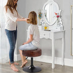 Velvet Tufted Makeup Chair, 360° Swivel Adjustable Vanity Chair Ottoman Stool Vanity Stool for Bedroom Modern Accent Chairs Big Size Stools for Living Room Bathroom, PU, Darkbrown