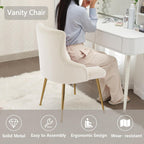 Velvet Vanity Chairs with Back, Upholstered Makeup Chair No Wheels with Metal Legs & Lumbar Pillow for Living Room/Makeup Room/Bedroom/Home Office/Kitchen