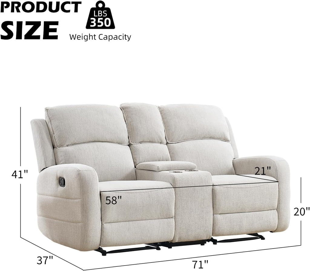 EBELLO Manual Living Room Furniture Reclining Couch Set, Soft Fabric Loveseat Recliner Sofa for Meeting Room, Overstuffed Backrest and Armrest (Loveseat)