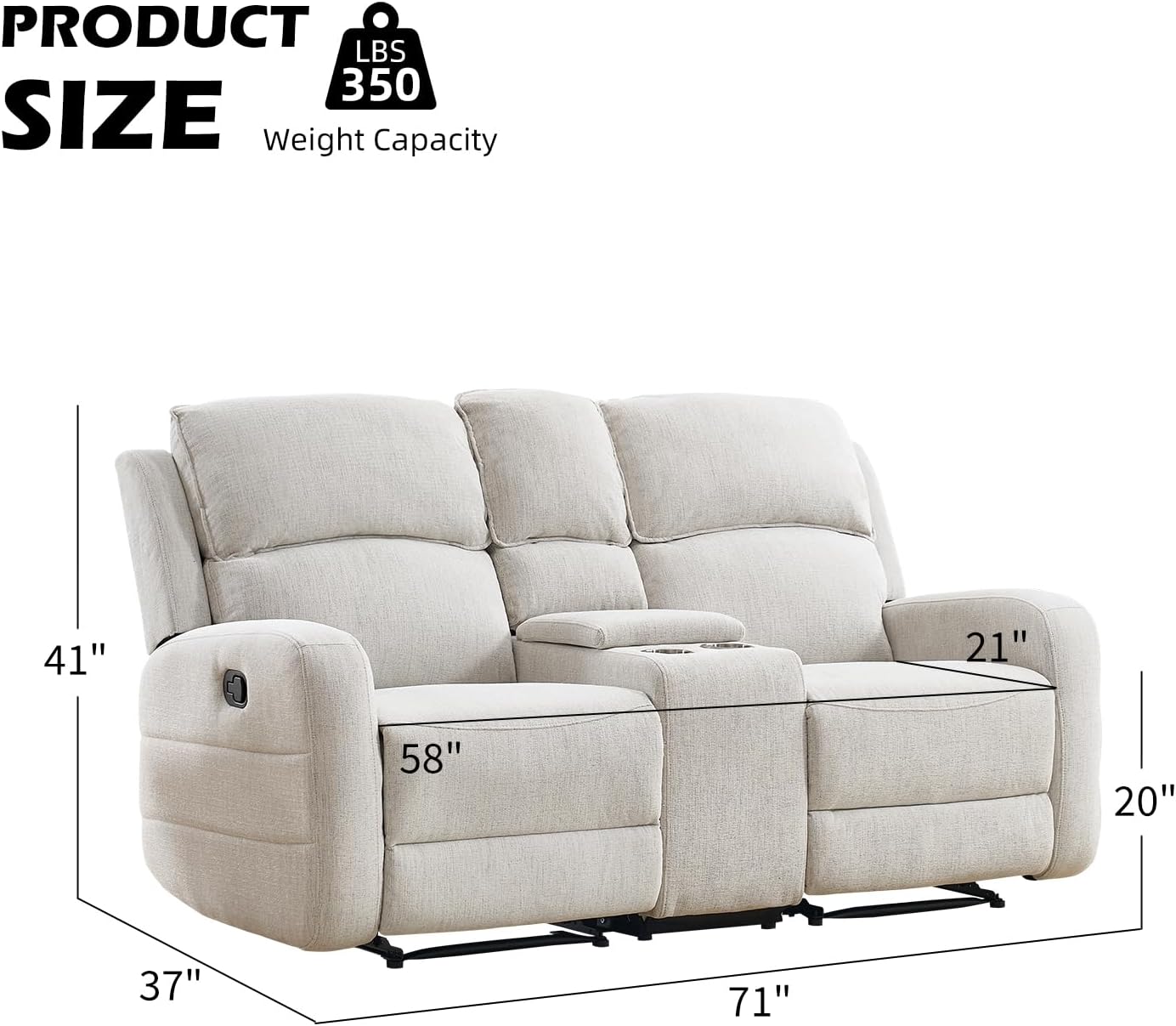 EBELLO Manual Living Room Furniture Reclining Couch Set, Soft Fabric Loveseat Recliner Sofa for Meeting Room, Overstuffed Backrest and Armrest (Loveseat)