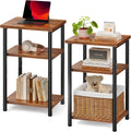 Sweetcrispy 3-Tier End Tables with Adjustable Feet, Bed Side Table, Small Nightstand for Bedroom, Office, Living Room Furniture, 2 Pack, Rust