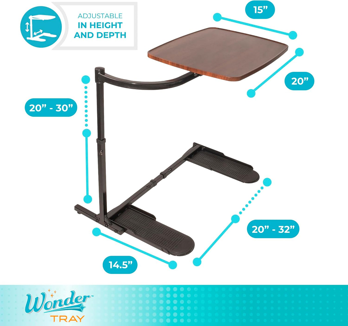 Stander Wonder Tray, Adjustable Swivel Table, Large Laptop Stand, Couch Desk, Side Tables & Gaming Bench, TV-Trays for Eating on Couches, Chairs, Recliners, Walnut
