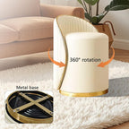 Modern Round Makeup Stool, 360 Swivel Vanity Chair, Beige Leather Seat, Solid Wood Frame, 400 lbs Weight Capacity