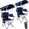 2 Pack Canopy Camping Chairs with Shade, Folding Beach Chair with Full Sun Protection, Portable Heavy Duty Outdoor Chair for Camping, Beach, Sports, Fishing, Lawn, Supports 400 lbs,Navy