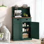 HOLTICO 54" Kitchen Pantry Storage Cabinet with Doors and Adjustable Shelves, Green Freestanding Microwave Cabinet with Drawer for Kitchen, Coffee Bar, Living Room