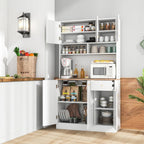 71" Tall Kitchen Hutch, Modern Pantry Storage Cabinet with Power Outlets, Microwave Shelf, Adjustable Shelves, Freestanding Buffet Cupboard for Dining Room