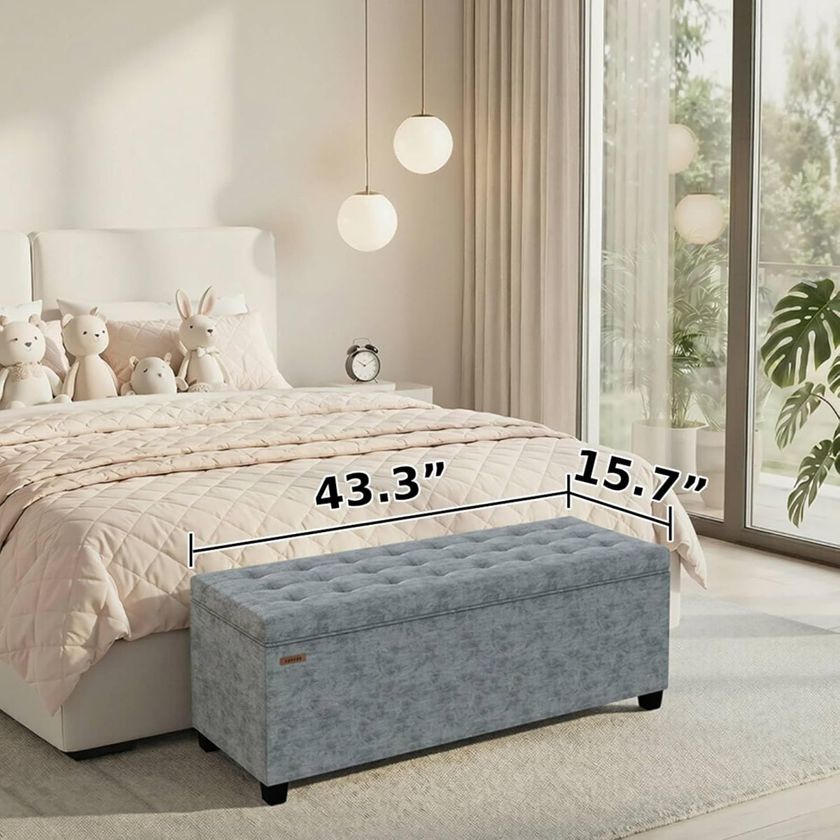 ABHENG Chenille Storage Ottoman Bench with Legs, 43.5”W x 15.7”D x 15.7”H,Metal Frame end of Bed Bench Hold up to 770 LB,Large Storage Chest,Gray UASND621G