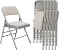 6 Pack Padded Folding Chairs with Fabric Cushion and Back, Oatmeal Stripe | Heavy Duty Foldable Dining Chair Set with Steel Frame Stackable Seat for Party Home Office Event Wedding Indoor Outdoor