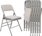 6 Pack Padded Folding Chairs with Fabric Cushion and Back, Oatmeal Stripe | Heavy Duty Foldable Dining Chair Set with Steel Frame Stackable Seat for Party Home Office Event Wedding Indoor Outdoor