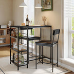 3-Piece Bar Table Set with 2 Bar Stools, Built-in Wine Rack and 3-Tier Storage Shelf, Industrial Metal Frame, Space-Saving Ideal for Small Kitchens, Apartments, and Breakfast Nooks