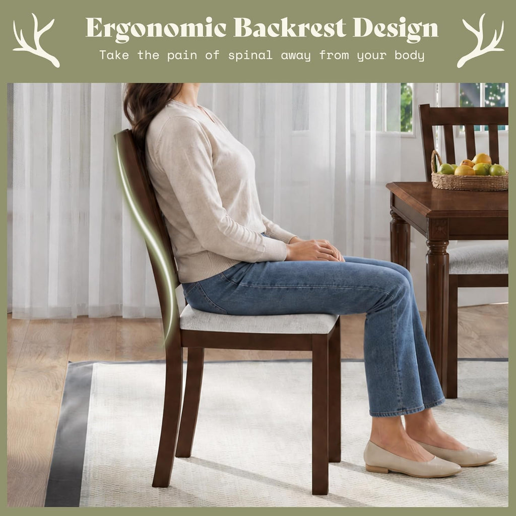 AMERLIFE Dining Chairs Set of 8, Farmhouse Upholstered Kitchen Dining Chairs with Curved Backrests, Padded Dining Room Chairs with Solid Wood Legs, Dark Brown