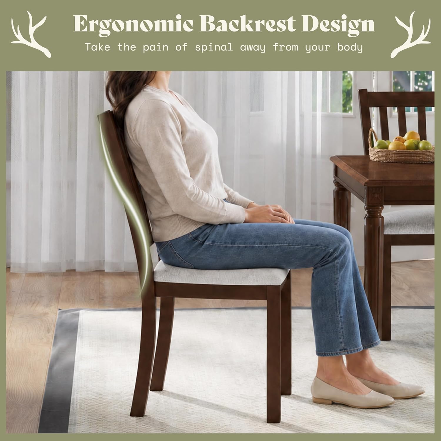 AMERLIFE Dining Chairs Set of 8, Farmhouse Upholstered Kitchen Dining Chairs with Curved Backrests, Padded Dining Room Chairs with Solid Wood Legs, Dark Brown