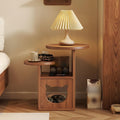 Cat Tree and End Tables, Cat Nightstand, Wooden Round Side Table wiht Cats Houses, Small Bedside Table with 3-Tier Storage Shelves, Modern Cats Furniture for Living Room Bedroom(Brown)