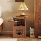 Cat Tree and End Tables, Cat Nightstand, Wooden Round Side Table wiht Cats Houses, Small Bedside Table with 3-Tier Storage Shelves, Modern Cats Furniture for Living Room Bedroom(Brown)