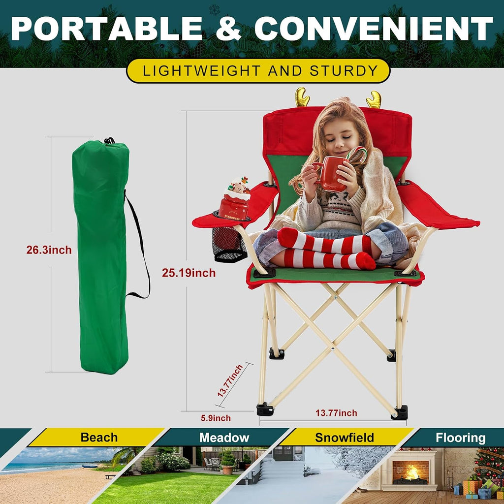 YOUNG WOOD Portable Camping Chair Beach Chair Outdoor Foldable Chair, Included Mesh Cup Holder & Safety Lock to Avoid Pinch Hand, Suitable for Christmas, Camp, Party, with Carrying Bag, Ages 2 to 7