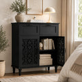 Sideboard Cabinet with 2 Doors & 2 Drawers - Adjustable Storage Console Table for Living Room, Bathroom - Modern Farmhouse Storage Cabinet with Black Handles