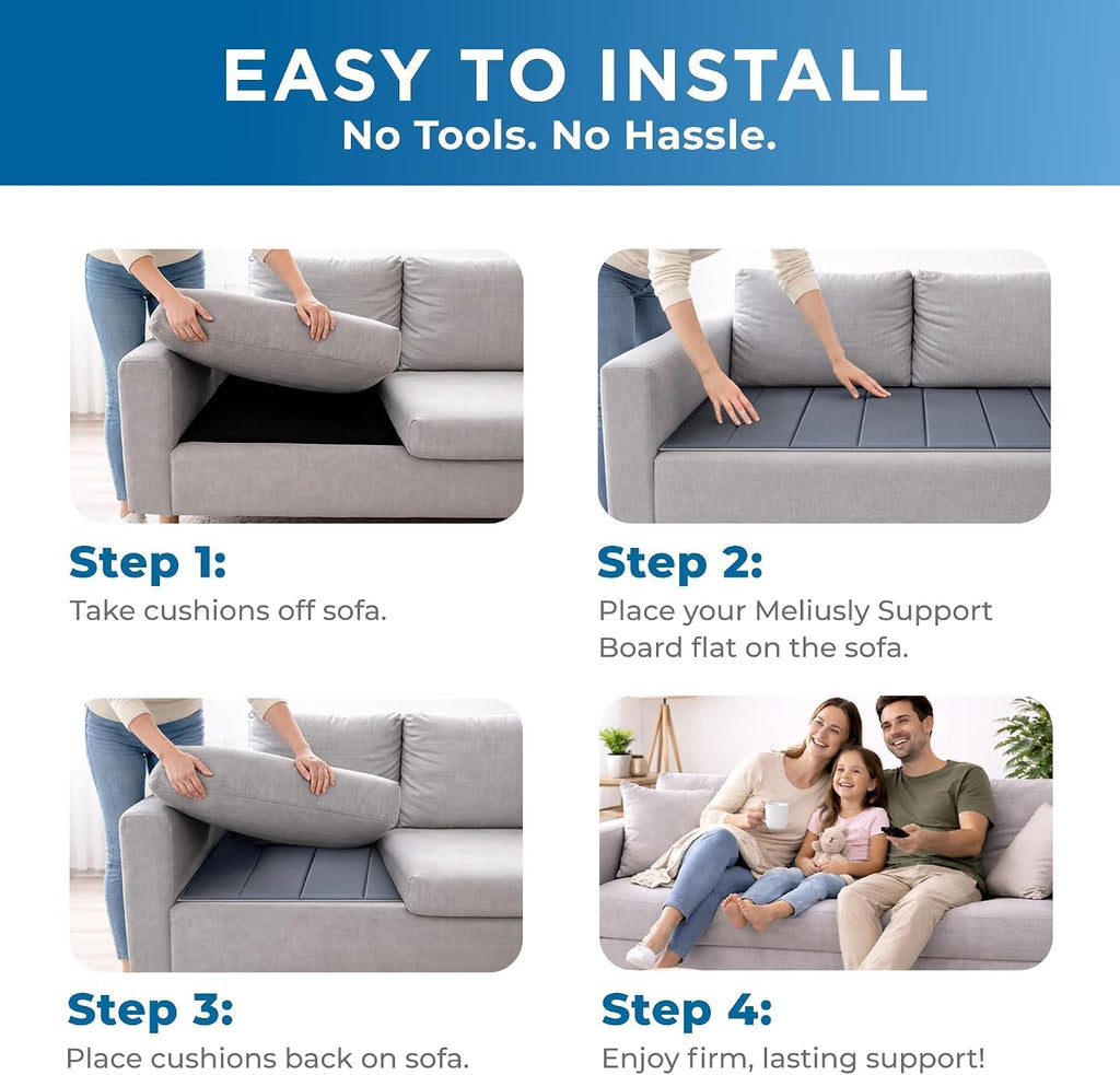 Meliusly Couch Cushion Support Board for Sagging Sofa Cushions (24x72) | Deep Seat Support Under Cushions - Heavy Duty Wood Board for Loveseat & Sectional, for Sagging Couch and Sofa Seats