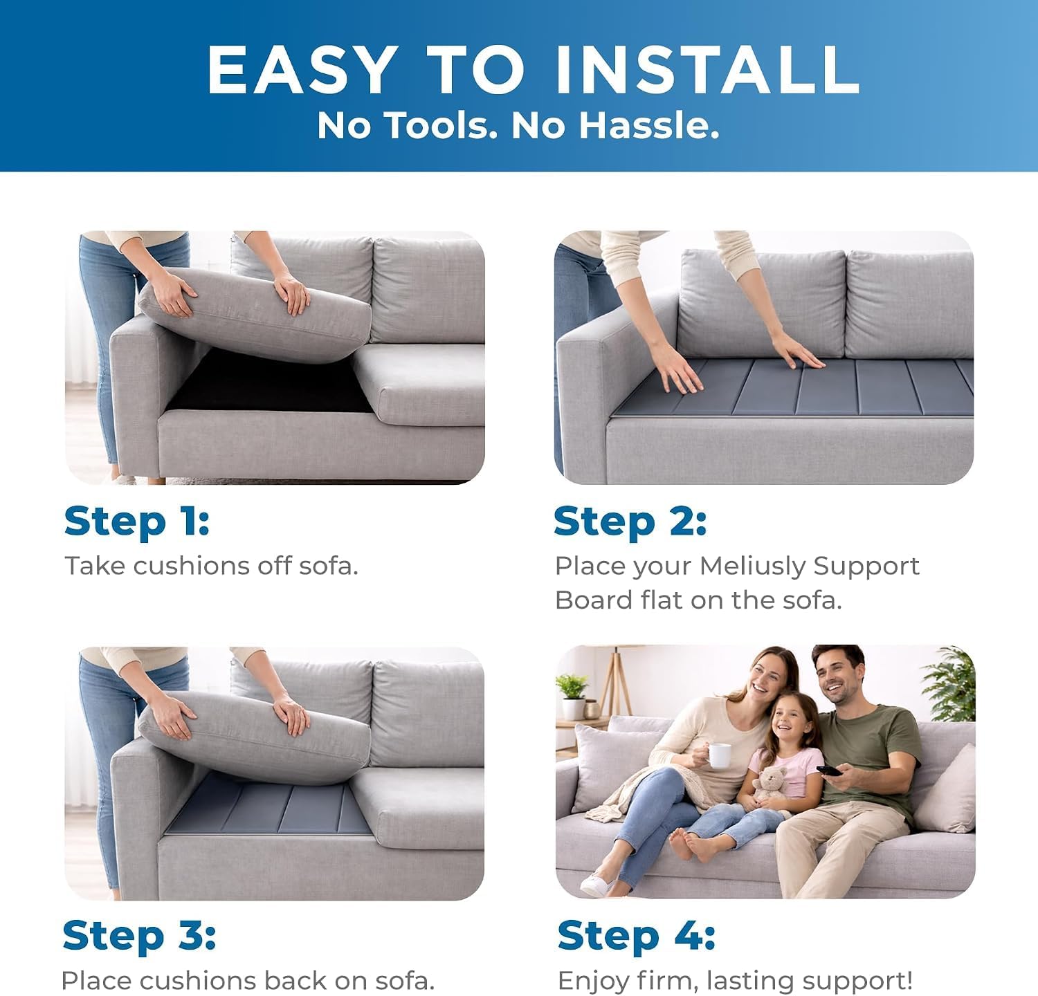 Meliusly Couch Cushion Support Board for Sagging Sofa Cushions (24x72) | Deep Seat Support Under Cushions - Heavy Duty Wood Board for Loveseat & Sectional, for Sagging Couch and Sofa Seats