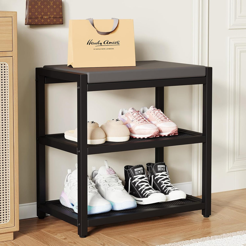 ZHOOGE Small Shoe Bench Shoe Rack Storage Bench Entryway Bench Shoe Shelf with Seat Cushion, Stable Shoe Organizer for Entryway, Living Room, Bench Seat Holds Up to 300 lb, (17"x 10"x 16", L x W x H)