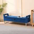 GDFStudio Velvet Storage Bench with Hidden Compartment - Upholstered Ottoman for Entryway, Bedroom, Living Room - Soft Foam Cushion, Sturdy Silver Metal Legs, Easy Assembly - Navy Storage Seat
