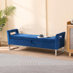 GDFStudio Velvet Storage Bench with Hidden Compartment - Upholstered Ottoman for Entryway, Bedroom, Living Room - Soft Foam Cushion, Sturdy Silver Metal Legs, Easy Assembly - Navy Storage Seat
