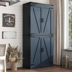 71in Farmhouse Kitchen Pantry Cabinet,Tall Storage Cabinet with 4 Doors and Adjustable shelves,with Load-Bearing Steel Pipe,Wood Storage Cabinets for Kitchen,Dining Room,Bathroom(Rustic Blue)