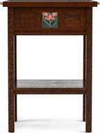 Stickley 125th Anniversary Floral Tile Tray Table, End Table, Solid Oak, Centennial Finish, Mission Style, Removable Ceramic Art Tile, Tray Top, 22.5in W x 16.5in D x 30in H, Made in USA