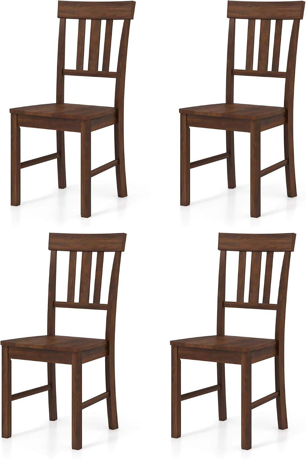 COSTWAY Wood Dining Chairs Set of 4, Solid Rubber Wood Kitchen Side Chair w/Wide Contoured Seat & High Back, Armless Farmhouse Accent Chairs for Kitchen, Living Room, Small Dining Nooks (Dark Brown)