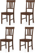 COSTWAY Wood Dining Chairs Set of 4, Solid Rubber Wood Kitchen Side Chair w/Wide Contoured Seat & High Back, Armless Farmhouse Accent Chairs for Kitchen, Living Room, Small Dining Nooks (Dark Brown)