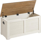 VASAGLE Storage Chest, 39.4 Inches Width Bench with 2 Safety Hinges | Farmhouse Style, for Entryway, Bedroom, Living Room, Rustic White and Honey Brown, SOFIE Collection ULSB061WJ01