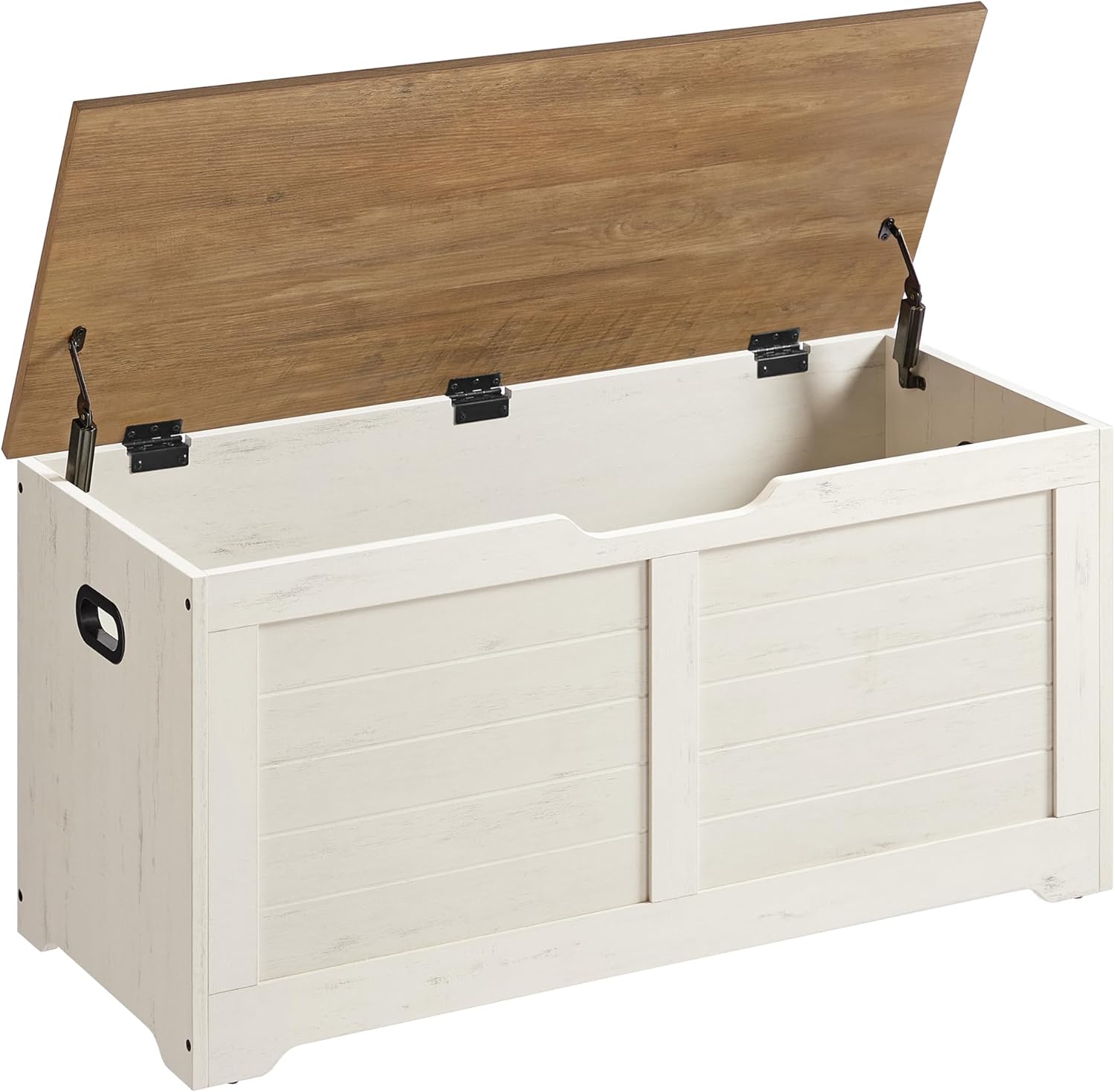 VASAGLE Storage Chest, 39.4 Inches Width Bench with 2 Safety Hinges | Farmhouse Style, for Entryway, Bedroom, Living Room, Rustic White and Honey Brown, SOFIE Collection ULSB061WJ01
