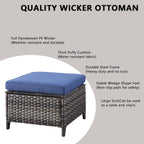 Outdoor Ottomans Patio Foot Rest - 2 Piece Wicker Rattan Ottoman Footrests Footstools with Comfortable Cushions for Patio Porch Deck Balcony Garden(Mixed Grey Wicker/Blue Cushion)