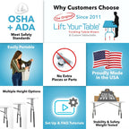 Lift Your Table® Folding Table Risers - Standing Desk Kit: XL Height - Made in the USA, Heavy Duty, Sturdy, Portable, Easy-to-Use Extensions Raise Bent Leg Folding Tables (Set of 4)