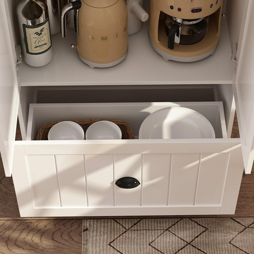 FUFU&GAGA 70.9" Tall Kitchen Pantry Cabinet with Drawer, 2 Doors & Adjustable Shelves, Pantry Storage Cabinet with Buffet Cupboard for Kitchen, Dinningroom White, 27.6”W x 13.8”D x 70.9”H