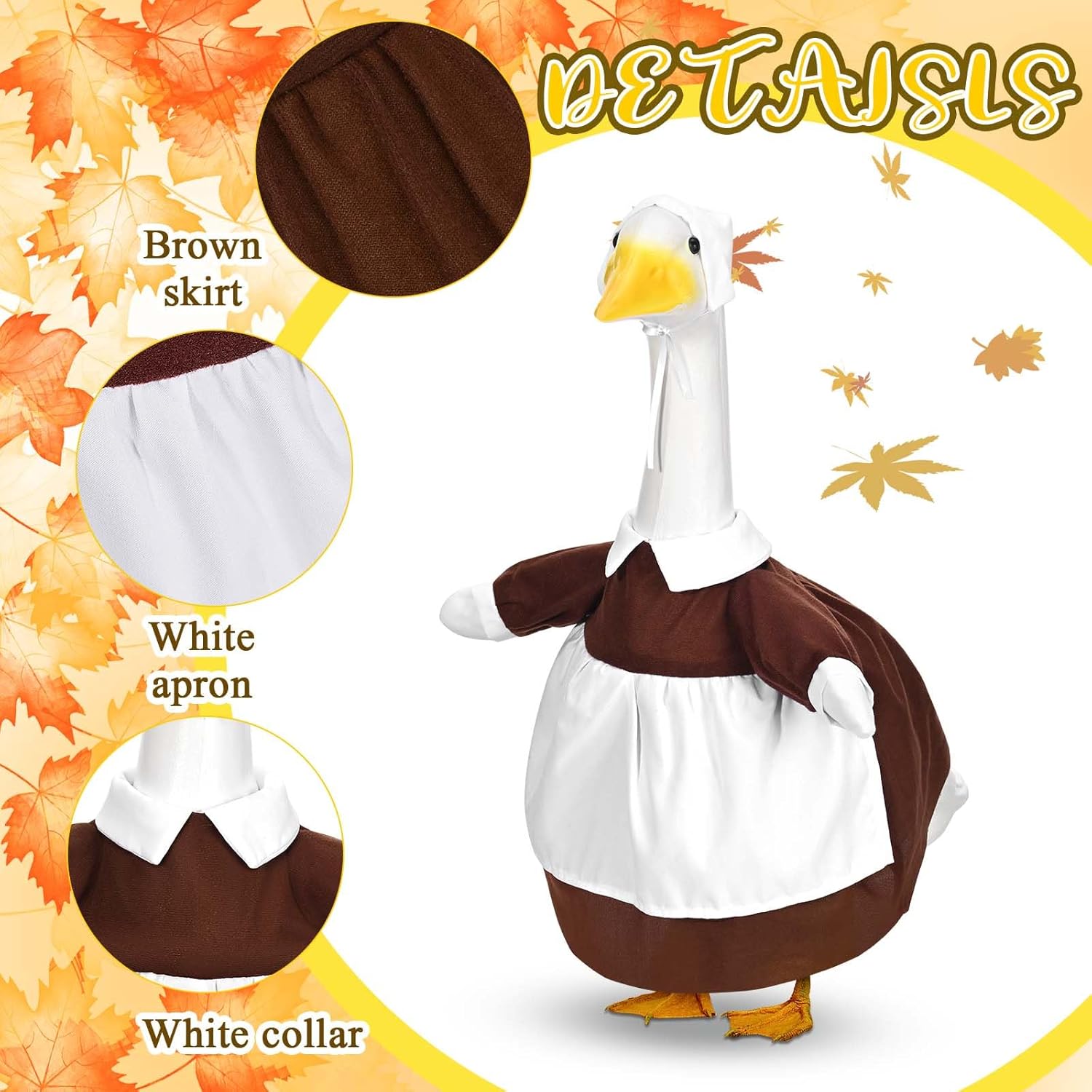Pilgrim Porch Goose Outfits Fall Lawn Porch Goose Clothes, Fits 23" Cement Plastic Goose Statue for Autumn Thanksgiving Outdoor Garden Yard Patio Statue Art Decor