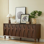 LKTART 62.99" Sideboard Buffet Cabinet with Storage, Solid Wood Kitchen Storage Cabinet Credenza Accent Console Table with Solid Wood Roman Legs Dovetail Door Trim Panel Ash Veneer,Walnut