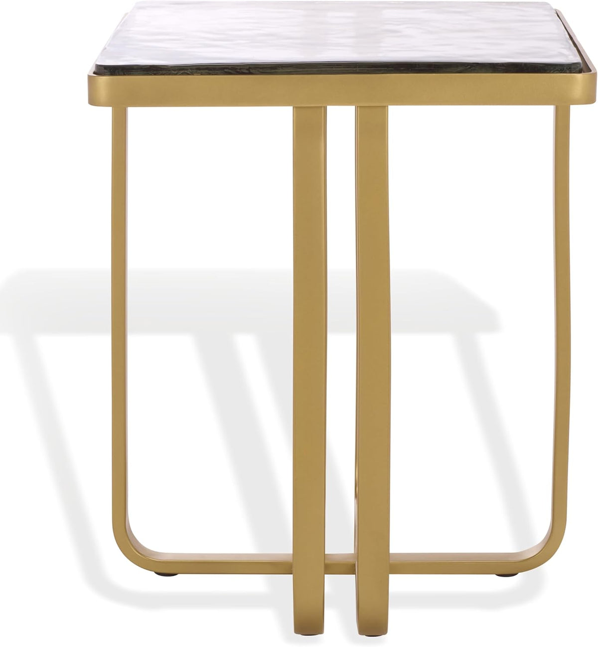 SAFAVIEH Couture Collection - Dominic Brass Stainless Steel Accent Table, Sculptural Modern Side Table, Cast Glass Top, Fully Assembled (SFV7919A)