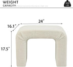 Modern Boucle Ottoman Footstool, 24" Arched Upholstered Vanity Stools for Makeup Room, Small Foot Rest for Entryway, Living Room, Bedroom (Fully Assembled)，White