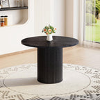 Round Dining Table for 4-6, Black Dining Table with 42'' Wood Tabletop and Cylindrical Pedestal Base, Circle Dinner Table for Kitchen&Dining Room