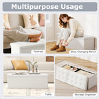 GOFLAME 43 Inches Folding Storage Ottoman Bench, PU Leather End of Bed Bench with Padded Seat and Side Pocket, Large Foot Rest Stool, Storage Chest for Entryway, Living Room, Bedroom, White