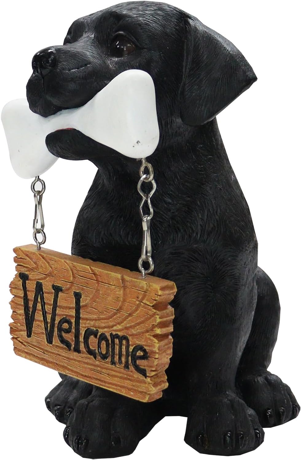 Nature's Mark Black Labrador Retriever Dog Puppy Statue with Welcome Sign Resin Garden Statue Decor 6.7" H