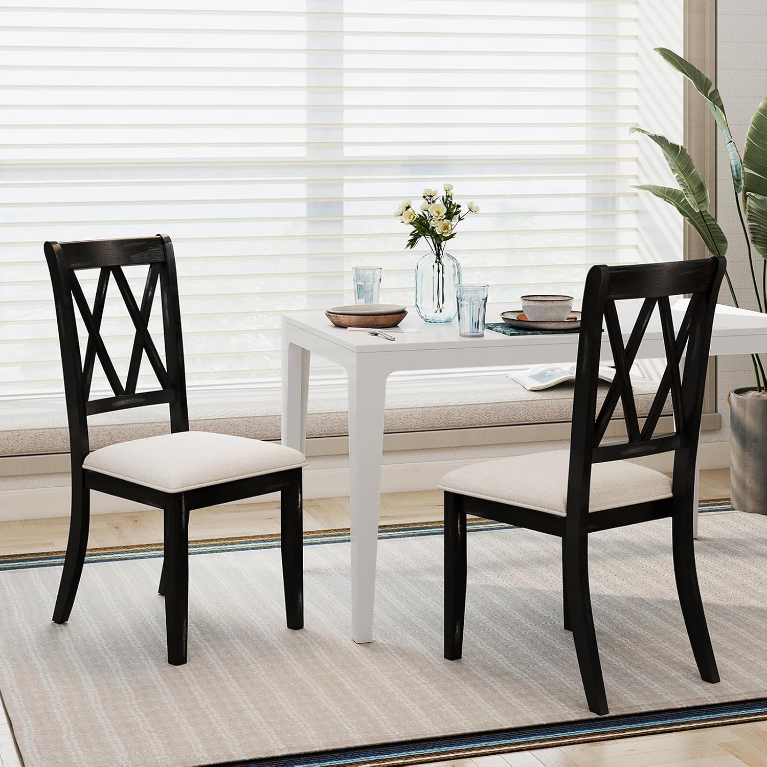 GOFLAME Wooden Dining Chairs Set of 4, Farmhouse Kitchen Chairs with X-Shaped High Backrest and Padded Seat, Armless Side Chairs with Rubber Wood Legs for Dining Room, Living Room, Restaurant