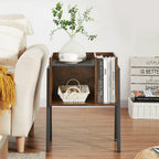 VECELO Nightstand Industrial End Table,Bedside Table with 2-Tier Open Storage Shelves,Wood Side Table with Metal Frame for Bedroom, Living Room,Small Spaces