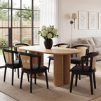 CIMOTA Set of 4 Black Rattan Wood Dining Chairs Mid-Century Modern Upholstered Dining Room Chairs Barrel Cane Back Accent Side Chair for Kitchen/Cafe/Bistro, Linen Charcoal