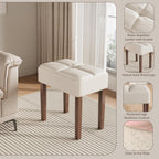EOSVALO Leather Vanity Stool, 18.7 Inch Wide Rectangle Ottoman Bench for Makeup Room, Vanity Chair with Wood Legs for Piano Room, Bedroom,Living Room with Customizable (Cream)